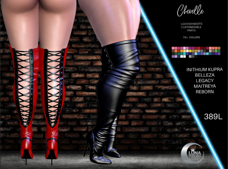 Second Life Marketplace - Cheville Leather Boots,70+ colors,,Thigh High